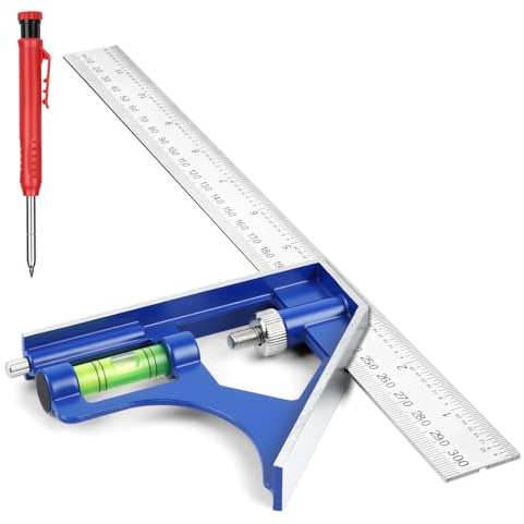 flintronic 300mm Combination Square, Stainless Steel Angle Ruler, with Built in Spirit Level & Marker Pins, Metric & Imperial Scales, Measuring Tool for Carpenter/Engineer/Woodworking