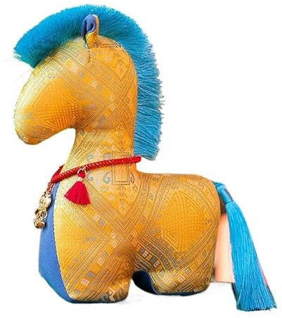 YOPI Poupée en Peluche de l'année du Cheval de Style Chinois, Pendentif Jouet en Tissu Floral du Nouvel an, décoration de Cheval du Zodiaque(Richfabrichorse-Yellow,25cm)