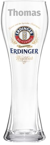 Weinzenbierglas Erdinger 0,5 Liter mit Gravur - Weissbierglas mit individueller Personalisierung - Wunschname - Geburtstag Geschenk Männer - Vatertag