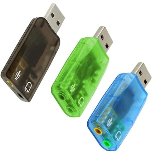 USB to 3.5mm external sound card adapter, 5.1 channel 3D stereo audio adapter with headphone and microphone jacks, plug and play, suitable for PC, laptop, Mac, Linux, Windows, Raspberry Pi (3-packs)