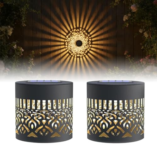 2Pcs Decorative Solar Mandala Lights, Metal Outdoor Waterproof Decorative Lights for Garden Patio Deck Steps, Solar Powered Wall Lantern for Yard Post & Front Door
