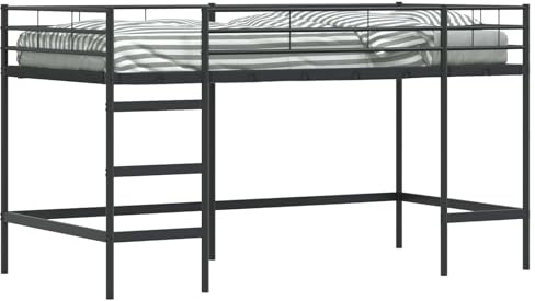 Yisssmeng Loftbett 100 x 200 cm aus Metall, Hochbett Gestell mit Wand-Kopfteil, Platzsparendes Bettgestell Schwarz Matt, Stabiler Metallrahmen für Jugendzimmer und Gästezimmer