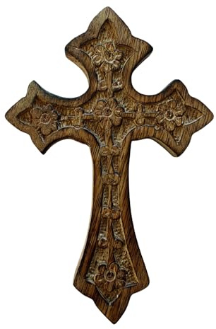 Iconsgr Handgefertigtes Holzkreuz Heilig-orthodoxes religiöses Holz geschnitztes Wandkreuz Christus Kruzifix Athos 64