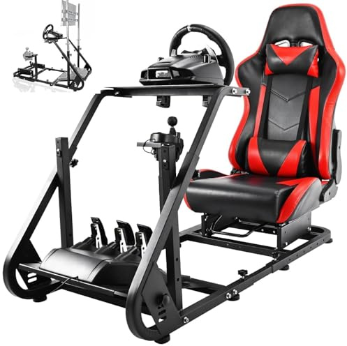 Hottoby Racing Simulator Ständer mit echtem Rennsitz Verstellbares Cockpit für Logitech G25 G27 G29 G920 Gaming Stuhl Fahrsimulator Lenkrad Schalthebelhalterung Rad und Pedale nicht enthalten