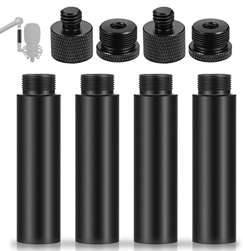 TaoAcc 4 Piezas Soporte Microphone Extension Tubes y 4 Piezas Adaptador Rosca Micrófono (3/8 a 5/8 y 5/8 a 3/8), Accesorios Aleación de Aluminio Brazo Micrófono Mesa Boom Mic Arm Stand