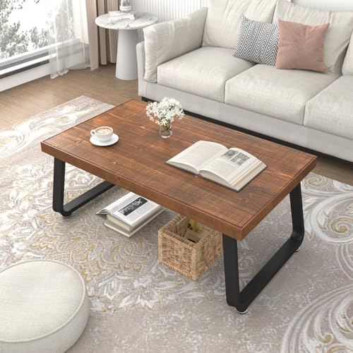 IBF Rustic Coffee Table, Industrial Solid Wooden Tea Table, Farmhouse Real Wood Centre Coffee Table, Modern Minimalist Rectangle Cocktail Table, 100 CM