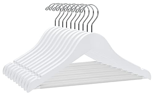 Quality Hangers 80 Pack Kids Hangers 14 Inches - Junior Preteen Youth Wooden Clothes Hanger with Curved Shoulder Swivel Chrome Hook Coated Pant Bar & Nonslip Notches (White, 80)