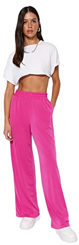 Trendyol Pantalones Ajustados para Mujer de Cintura Normal y Pierna Ancha, Fucsia, XS