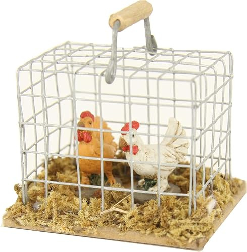 FADEDA Käfig mit Hühnern/Höhe:5 cm/handbemalt/detailgetreue Krippen Figuren - Weihnachten Tisch Dekoration Krippe Zubehör