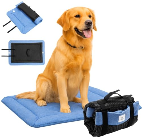 Wanderpfote Hundedecke für Unterwegs, 90 x 60cm – Waschbar, Orthopädisch, Wasserdicht – Hochwertiges Design – Hundedecke Outdoor, Hundematte Auto (Blau, Größe L)