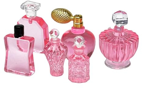 Ieron Bottiglie di Profumo Rosa in Miniatura 6 Kit di Accessori da Bagno Assortiti per Set di Decorazioni per Case delle Bambole