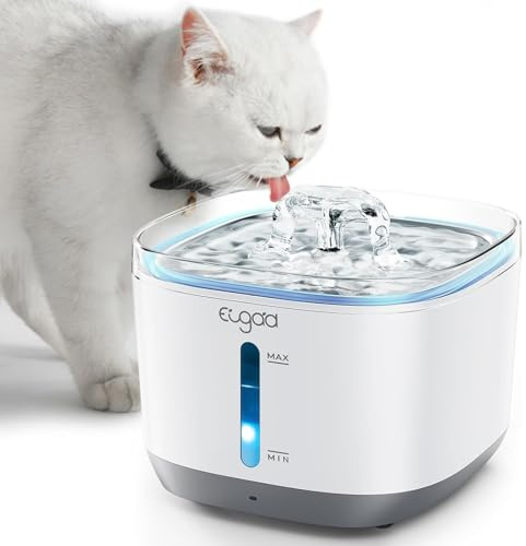 EUGAD Fontaine a Eau Chat Sans Fil, 2,5L Fontaine Eau Chat avec Detecteur de Mouvement,4 Filtre Fontaine Chats Chiens,Distributeur d'eau pour Chat, Distributeur Eau Automatique Batterie 4000mAh