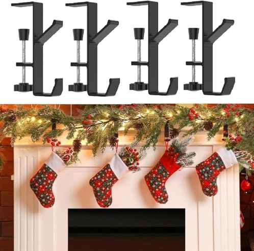 Guniata 4 Stück Weihnachtsstrumpf Haken,Kaminhaken Weihnachten,Weihnachtsstrumpf Halter Kamin,Nikolausstrumpf Halter für Weihnachten Feiertage Partys Dekorationen(Schwarz,11cm)