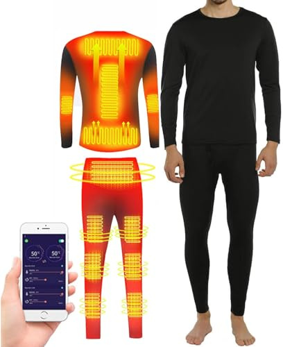 FYRTA Intimo Termico rRiscaldato Set per Uomo Donna, Abbigliamento Moto Uomo con 13 Zone di Riscaldamento, Pile Interno Invernale Tuta Termica per Lavoro Invernali Caccia e Sci Pesca Moto,Black,L