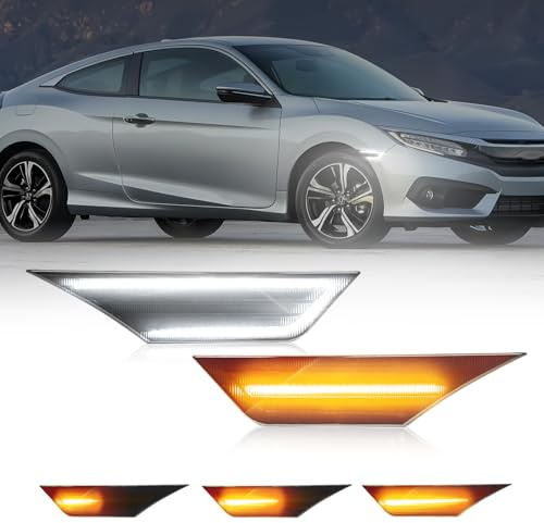 AUTOONE Switchback LED Side Marker Lights Compatible With 10th Gen Honda Civic 2016-2021, Amber Yellow Turn Signals & White Daytime Running Lights, Smoked Lens, 2PCS