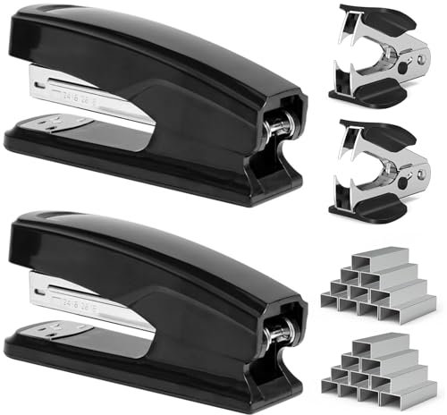 2Set Heavy Duty Staplers, Office Staplers with Remover&Box of 2000 24/6mm Staples (Total 50 Sheet Capacity), Office Stapler and Staples Set for Home, School (Black)