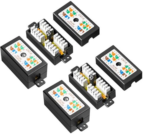 VCELINK Cat6 Junction Box 1000 Mbps Compatible with UTP Cat6/Cat5e/Cat5 Network Cables, Punch Down Type RJ45 Ethernet Inline Coupler, Black, 4 Pack