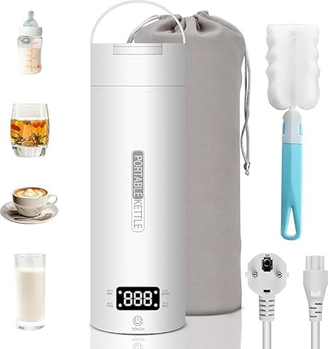 Bollitore Elettrico Piccolo 400ml Bollitore da Viaggio 300w Mini Bollitore Elettrico Temperatura Regolabile Scalda Acqua Portatile Acciaio Inox 316, Chiusura Automatica per Tè, Latte, Caffè