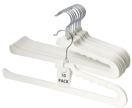 ManGotree Non Slip Velvet Pants Hangers, Open Ended Felt Jean Hangers for Closet Organizer, Heavy Duty Space Saving for Trousers, Slacks, Shorts, Dress, Scarf (10 Pack, Ivory)