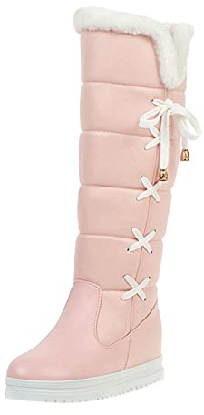 Damvinterstövlar platta – damstövlar svarta långa stövlar varma skaftstövlar eleganta damskor plyschskor varma vinterstövlar lätta vinterskor runda damstövlar eleganta knästövlar, ROSA, 37 EU