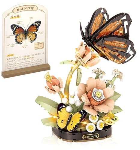 KBIBCK Blumen Bausteine Set, 575 Teile Schmetterlings Blumenstrauß Micro Mini Baustein Set, Blumen Insekten Klemmbausteine Bausteine, Bausteinspielzeug für Kinder Erwachsene, Kreative Heimdekoration