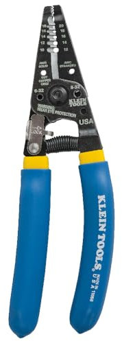 KLEIN TOOLS Wire Stripping Cutter Tool, Strong Gripping Serrated Nose, Double Grip Comfortable Handle with Lock 11055, Blue, 10 - 18 Awg Solid, 12 - 20 Awg Stranded