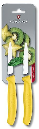 Victorinox Swiss Classic, Obst- und Gemüsemesser Set, 2teilig, Extra Scharfe Klinge, Wellenschliff, 8 cm, Robuster Kunststoffgriff, Rostfreier Stahl, Gelb