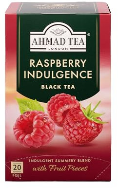 Ahmad Tea - Raspberry Indulgence - Thé noir à la framboise - Avec morceaux de fruits - Sachets de thé emballés individuellement et scellés - 20 sachets de thé avec ruban