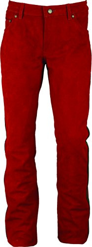 Fuente Rot Lederhose Herren lang- Lange Lederhose Damen- Lederjeans Herren ohne Knienaht- Echtes Leder, Lederhose Jeans 501 Rot- Motorrad Lederjeans- 1A Qualität Rind Nubuk (38)