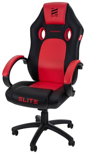 ELITE Gaming Stuhl MG100 Exodus | Ergonomischer Bürostuhl - Schreibtischstuhl - Chefsessel - Sessel - Racing Gaming Stuhl - Gamingstuhl - Drehstuhl - Chair - Kunstleder Sportsitz (Schwarz/Rot)