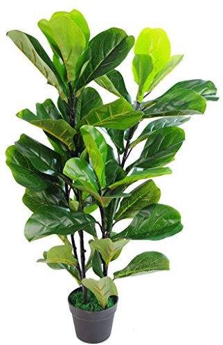 Leaf Design UK Artificial Plant Fiddle Fig Tree Plant Black Plastic Pot, 90cm