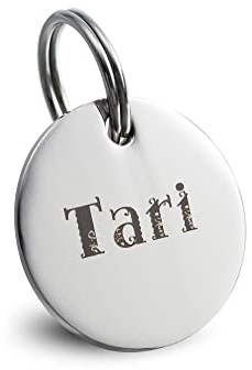 Rund Hundemarke mit gravur edelstahl Haustiere ID Tag Erkennungsmarke für Hundehalsband (Silber,M)