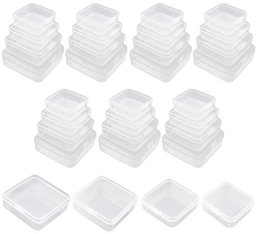 LJY 32 Pieces Mixed Sizes Square Empty Mini Clear Plastic Storage Containers Box Case with Lids for Small Items and Other Craft Projects