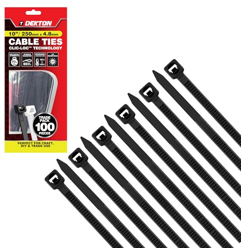 Dekton 100PC Cable Tie Set - 4.8MM X 300MM White | Heavy Duty Industrial Strength | High Temperature Resistant | Self-Locking Teeth | Ideal for Cables, Piping, Gardening & Wires | Indoor & Outdoor Use