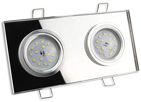 6x LED Einbaustrahler Set klar 2-flammig 5 Watt dimmbar neutralweiß 230V - Einbauleuchte flach eckig aus Glas - Einbau-Spot Decken-Strahler Deckeneinbaustrahler Deckenspot