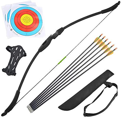 SHARROW Outdoor Jugend Recurve Bogen und Pfeil Set Kinder Bogen Bogenschießen Set Junior Anfänger Training Bogen Spielzeug fur Kind Teams Spiel Geschenk(Schwarz)
