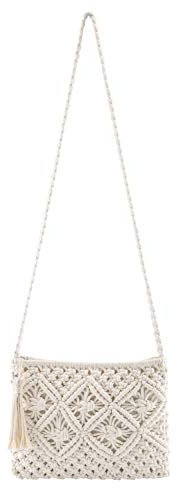 CHIC DIARY Strohtasche Umhängetasche Damen Retro Klein Stroh Crossbody Tasche mit Quaster Schultertasche Sommer Strandtasche