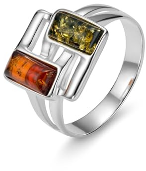 Copal Bague Pour Femme En Argent Sterling Avec Design Bicolore En Ambre