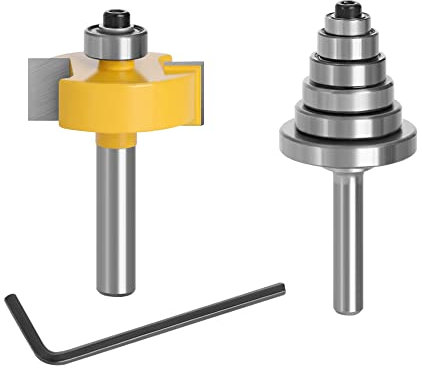 DingGreat 8MM Shank Rabbet Router Bit con 6 Cuscinetti Regolabili Set, set per diverse profondità 1/8, 1/4, 5/16, 3/8, 7/16, 1/2