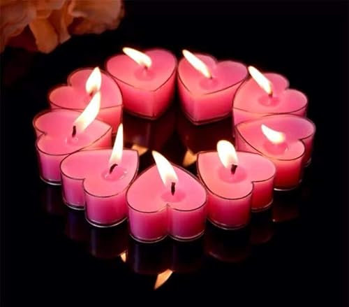 Bougie Chauffe Plat Forme de Coeur d'Amour - 9 Bougies Décoratives Parfumées Romantiques Pour La Saint-Valentin, Demande En Mariage, Anniversaire, Fiançailles (Rose)
