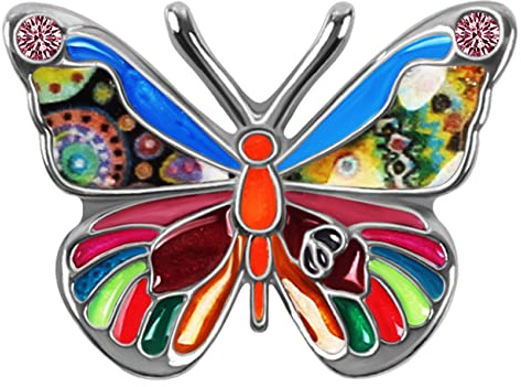 DOWAY Niedliche Strass-Emaille-Schmetterlings-Brosche für Frauen, modischer Schmetterling, Schmuck, Geschenke, 40mm x 32mm, Metall Emaille Metall, Sandstein