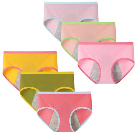Anntry sous-vêtements en Coton pour Adolescentes Pantalons menstruels Culottes étanches Culottes Solides Taille Moyenne pour Adolescentes de 10 à 18 Ans (Lot de 6)