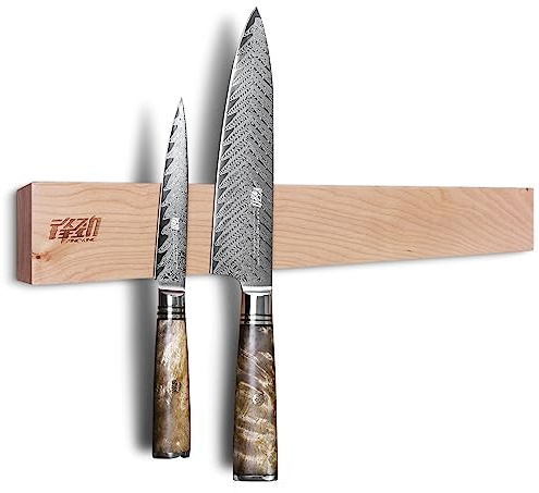 FINDKING Eschenholz Magnetische Messerstreifen, Magnet Utensilienhalter für Wand, Kühlschrank, Holzregal für Küchenmesser, Ohne Bohren (Beige, 18 Zoll, Ohne Messer)