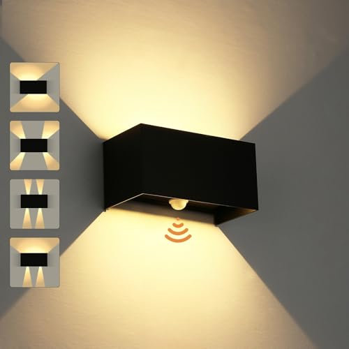ENCOFT 24W LED Lampada da Parete Esterno con Sensore di Movimento, Nero Applique Esterno Interno Impermeabile IP65, Angolo Regolabile 120°, in Alluminio, Illuminazione da Esterno Bianco Caldo 3000K