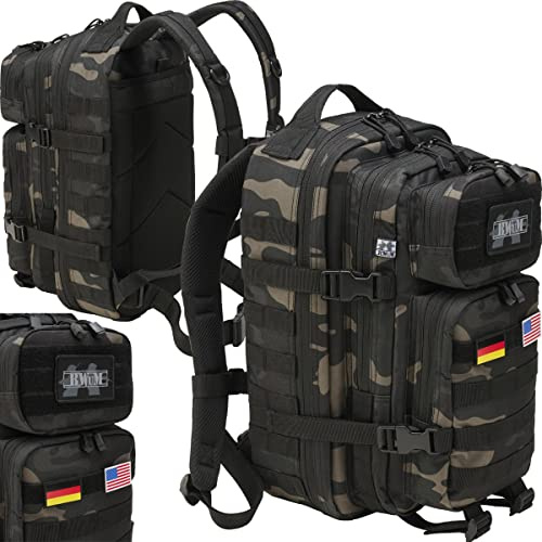 BWuM US Assault Pack Cooper Rucksack + Patch & Flaggen, Größe:Large (50L), Farbe:Darkcamo