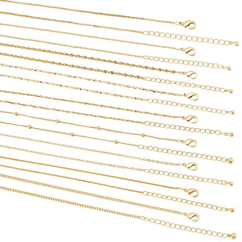 BENECREAT 9 Stück 9 Stil 18 Karat Vergoldetes Messing Kettenhalsketten Set, Massive Metallketten Mit 1 Metalldraht-Krawatten Für Die Schmuckherstellung