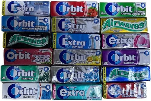 WRIGLEY'S Extra, Airwaves, Orbit chicle mixto chicle de mascar con sabores súper naturales paquete variado de fecha larga (20)
