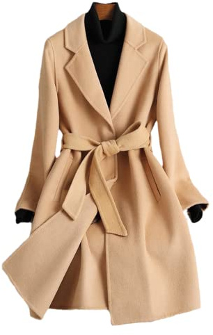 MakeYown Frauen Doppelseitiger Kaschmirmantel Frauen Mit Mittlerer Länge Schlanker Mode-Wollmantel,Camel,XL