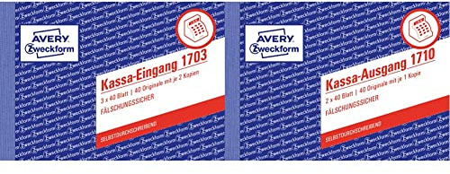 AVERY Zweckform 1703 Kassa-Eingang speziell für Österreich (A6 quer, 3x40 Blatt, selbstdurchschreibend mit farbigen Durchschlägen) weiß/gelb/rosa & 1710 Kassa-Ausgang speziell für Österreich weiß/rosa