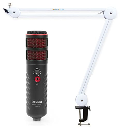Rode X XDM-100 USB-Sprechermikrofon + keepdrum MS138 Gelenkarm-Stativ Weiss